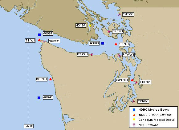Mesomap of nearby weather buoys
